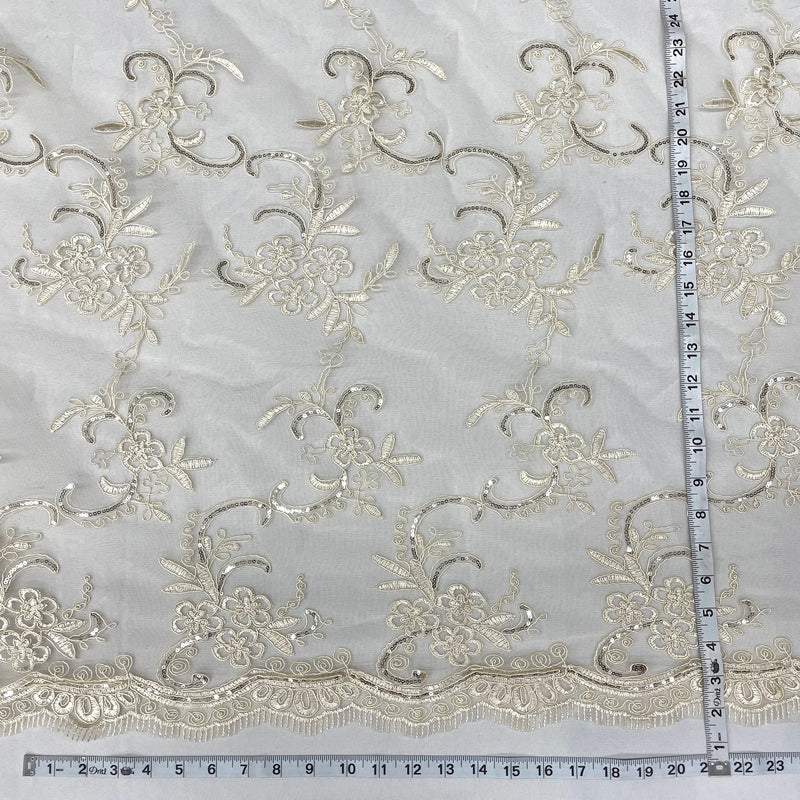 Sequined & Corded Lace Fabric Embroidered on 100% Polyester Net Mesh | Lace USA - GD-09