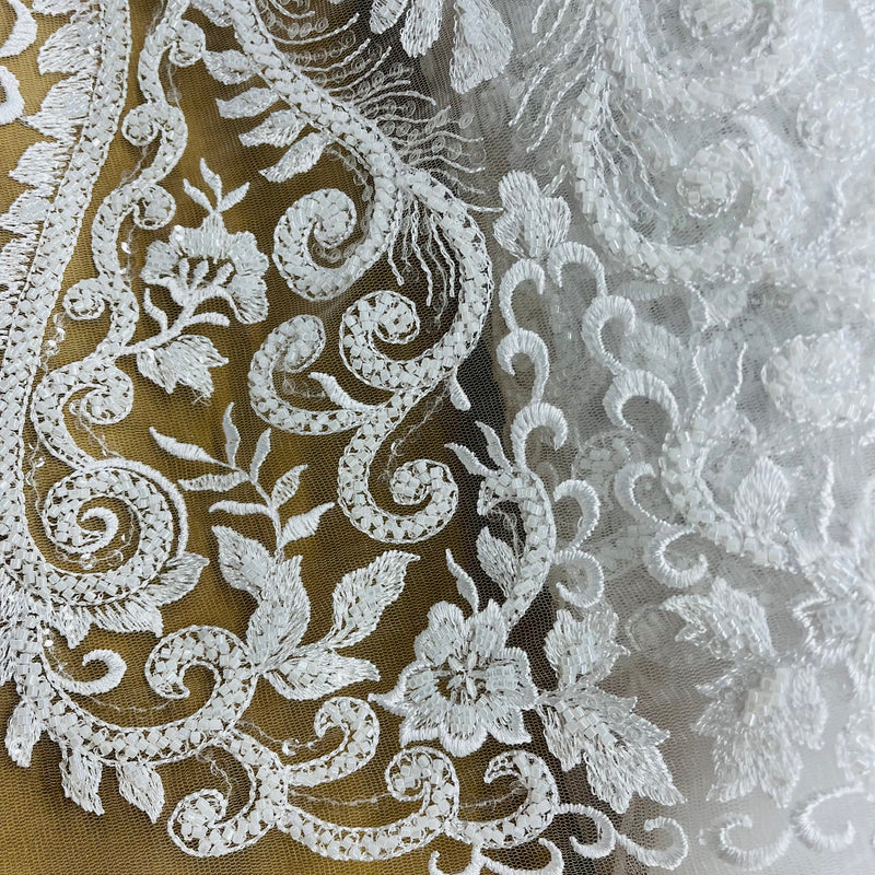 Beaded Lace Fabric Embroidered on 100% Polyester Net Mesh | Lace USA - GD-12152