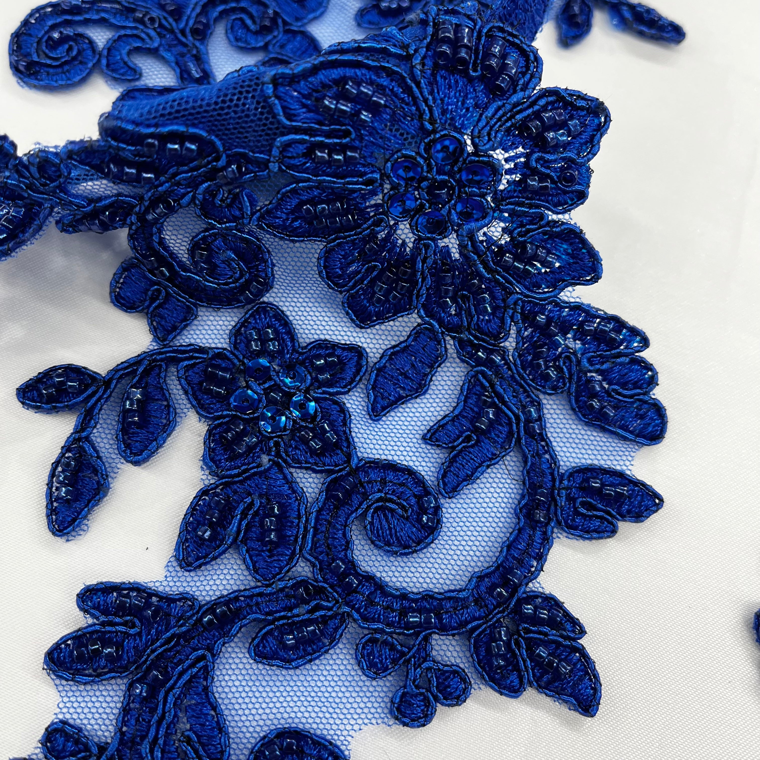 Beaded & Corded Floral Lace Applique Embroidered on 100% Polyester Net Mesh | Lace USA - 96440W-HB
