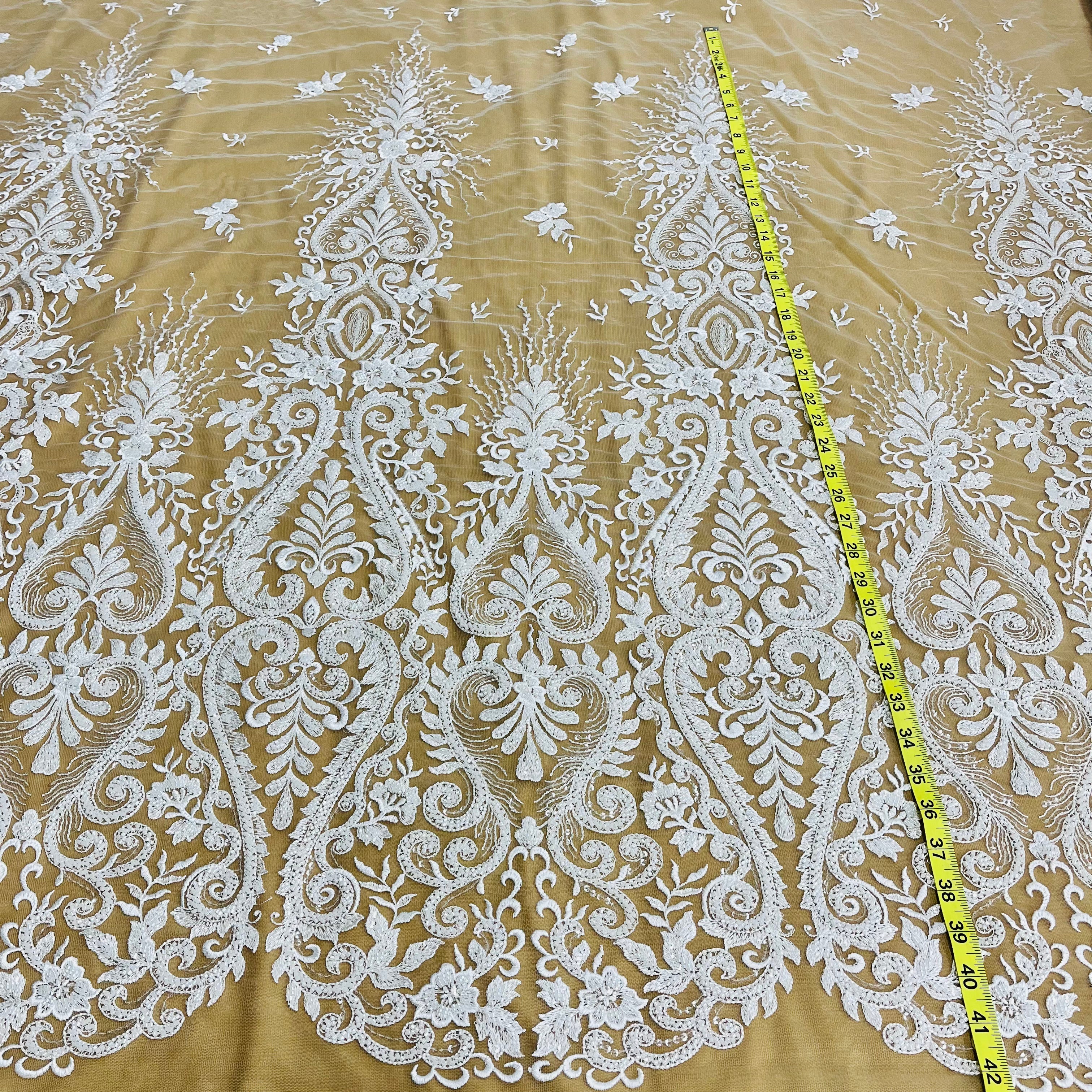 Beaded Lace Fabric Embroidered on 100% Polyester Net Mesh | Lace USA - GD-12152
