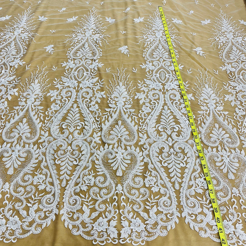 Beaded Lace Fabric Embroidered on 100% Polyester Net Mesh | Lace USA - GD-12152