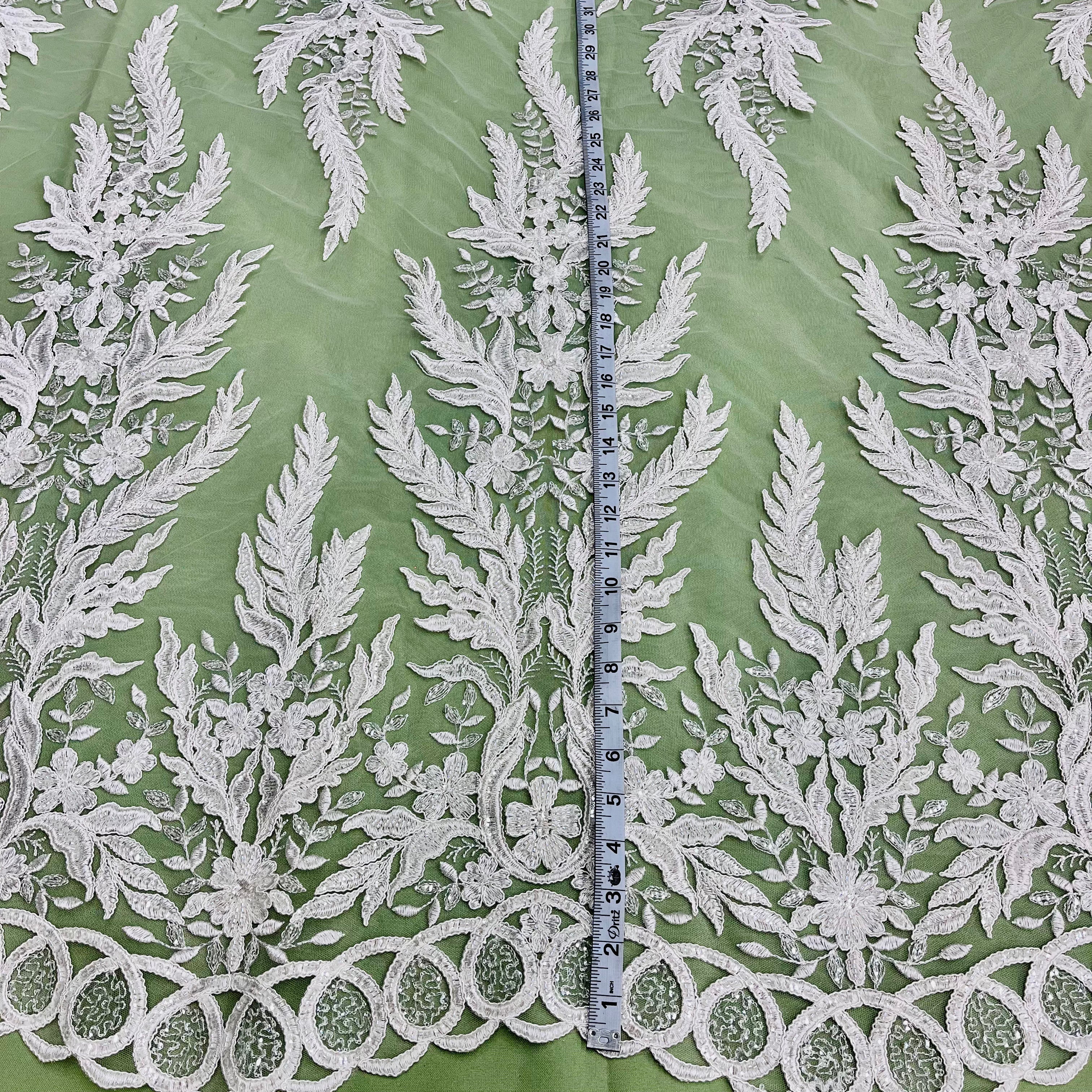 Exquisite Bridal Elegance: Beaded & Corded Embroidered Lace Fabric | Lace USA - 97221W-HB