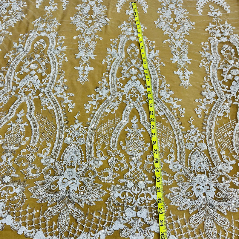 Beaded Lace Fabric Embroidered on 100% Polyester Net Mesh | Spandex Palace - GD-227239