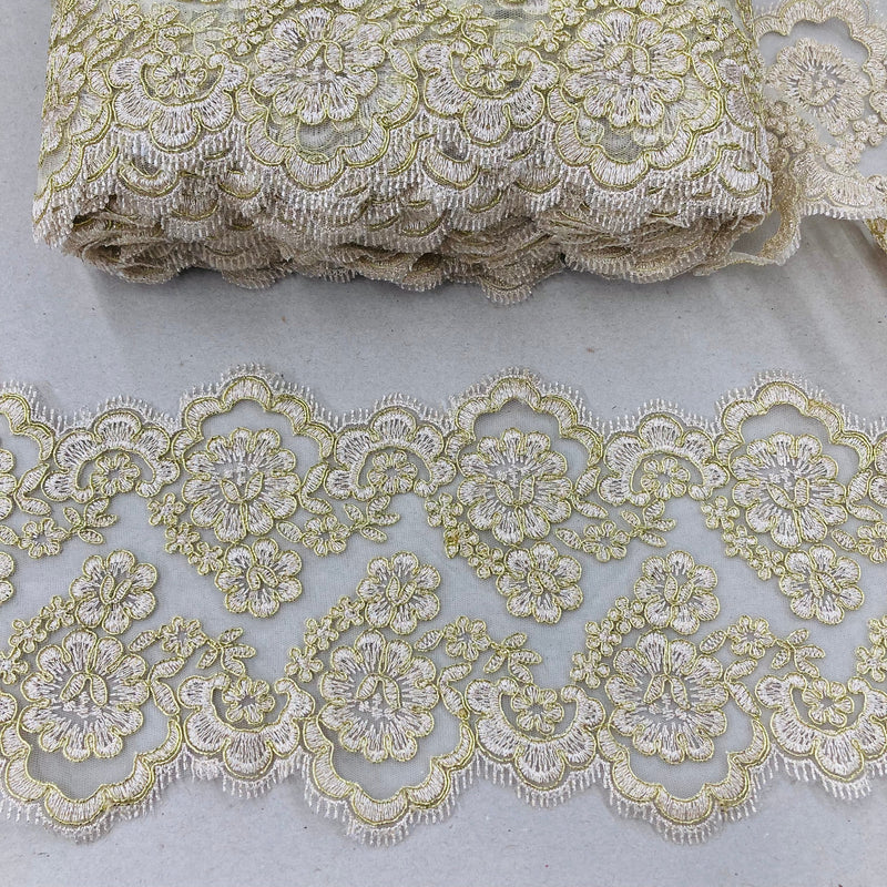 Corded Double Sided Lace Trimming Embroidered on 100% Polyester Net Mesh | Lace USA - 95356W/2