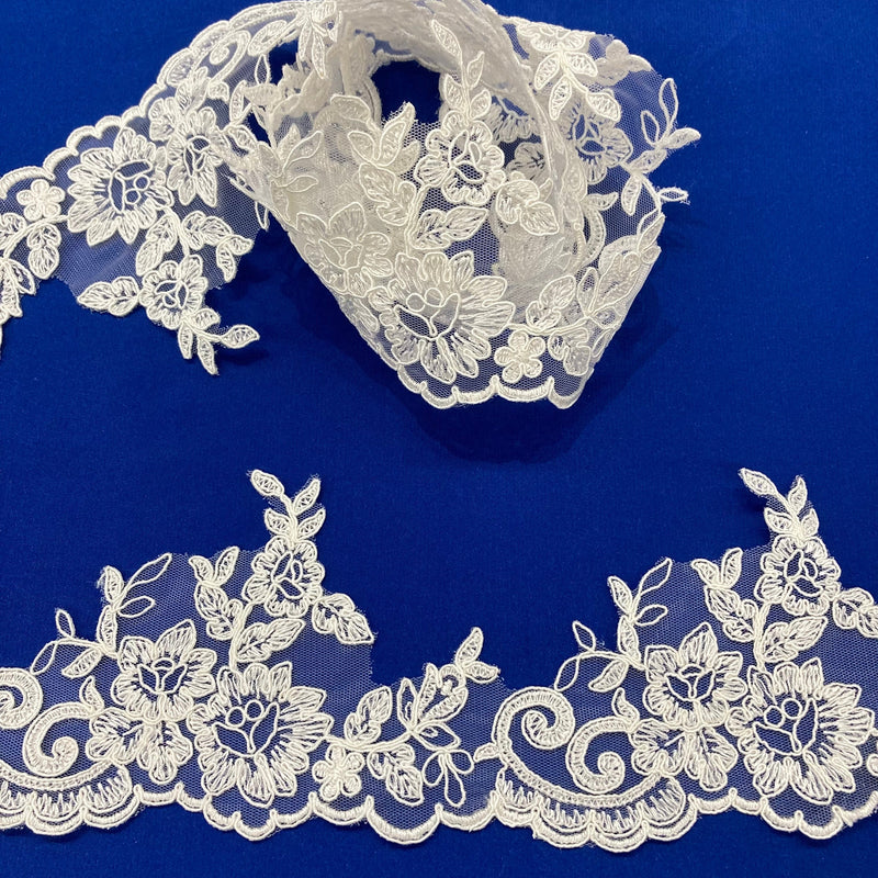 Corded Lace Trimming Embroidered on 100% Polyester Net Mesh | Lace USA - 96796W