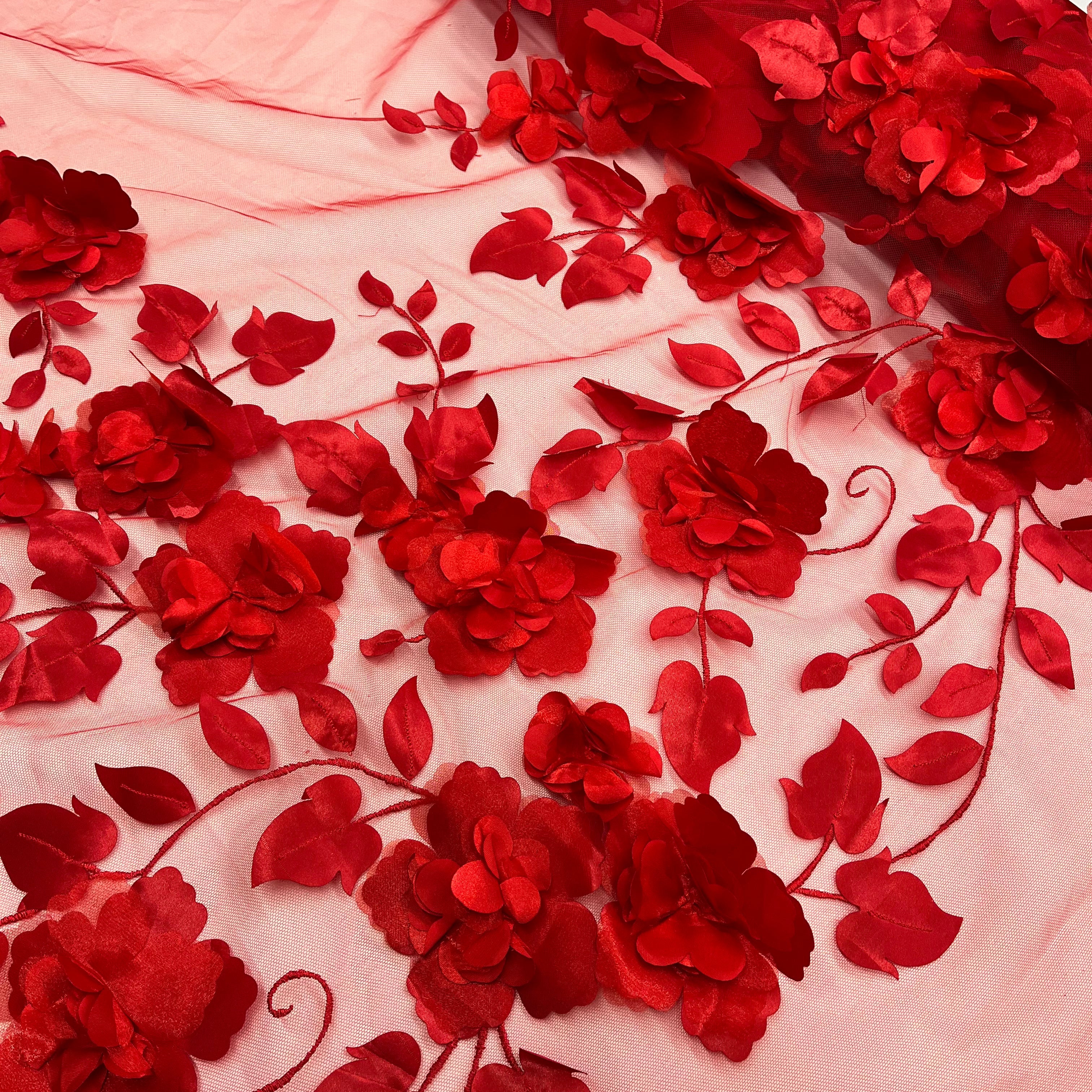 3D Floral Lace Fabric Embroidered on 100% Polyester Soft Tulle Net Mesh | Lace USA - GD-010