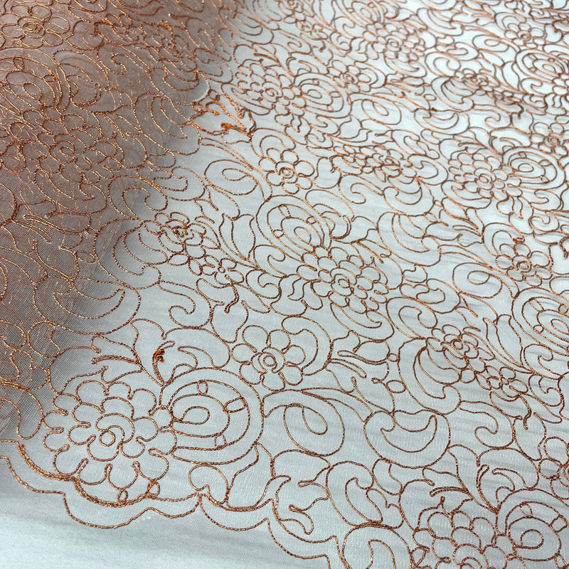 Corded Bridal Lace Fabric Embroidered on 100% Polyester Net Mesh | Lace USA - 90938W