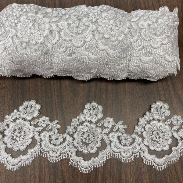 Corded Lace Trimming Embroidered on 100% Polyester Net Mesh | Lace USA - 95356W/1