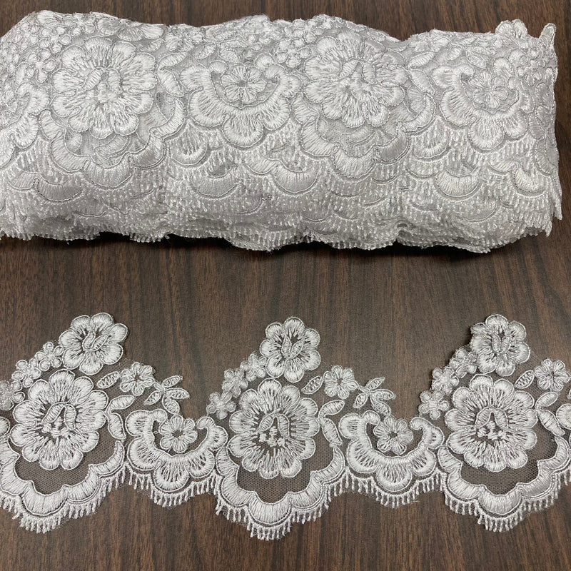 Corded Lace Trimming Embroidered on 100% Polyester Net Mesh | Lace USA - 95356W/1