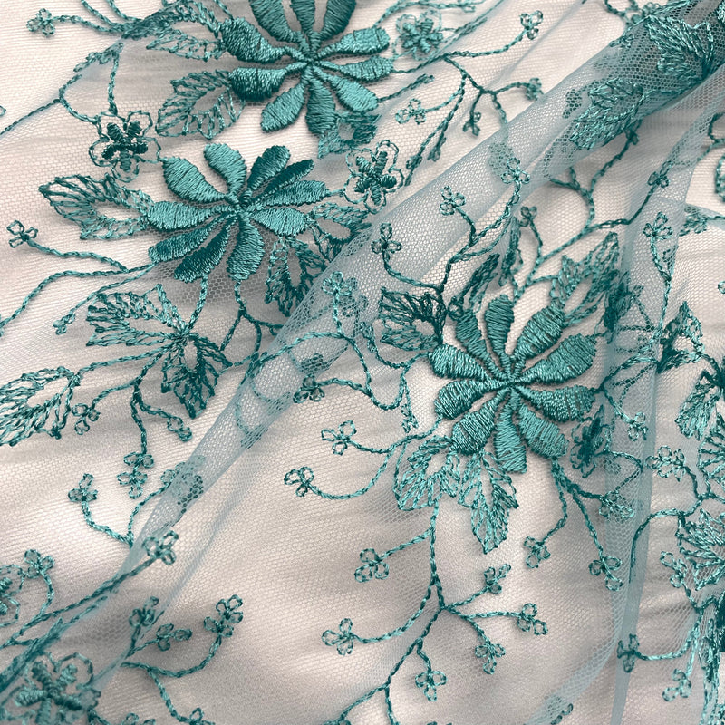 Floral Lace Fabric Embroidered on 100% Polyester Net Mesh | Lace USA - 41976W