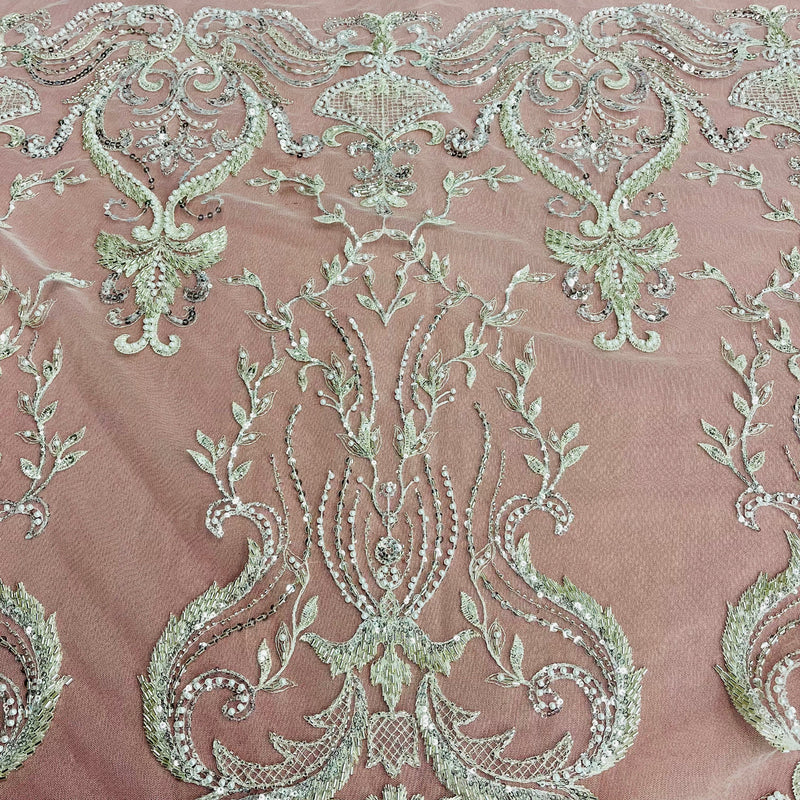 Beaded Lace Fabric Embroidered on 100% Polyester Net Mesh | Lace USA - GD-220707