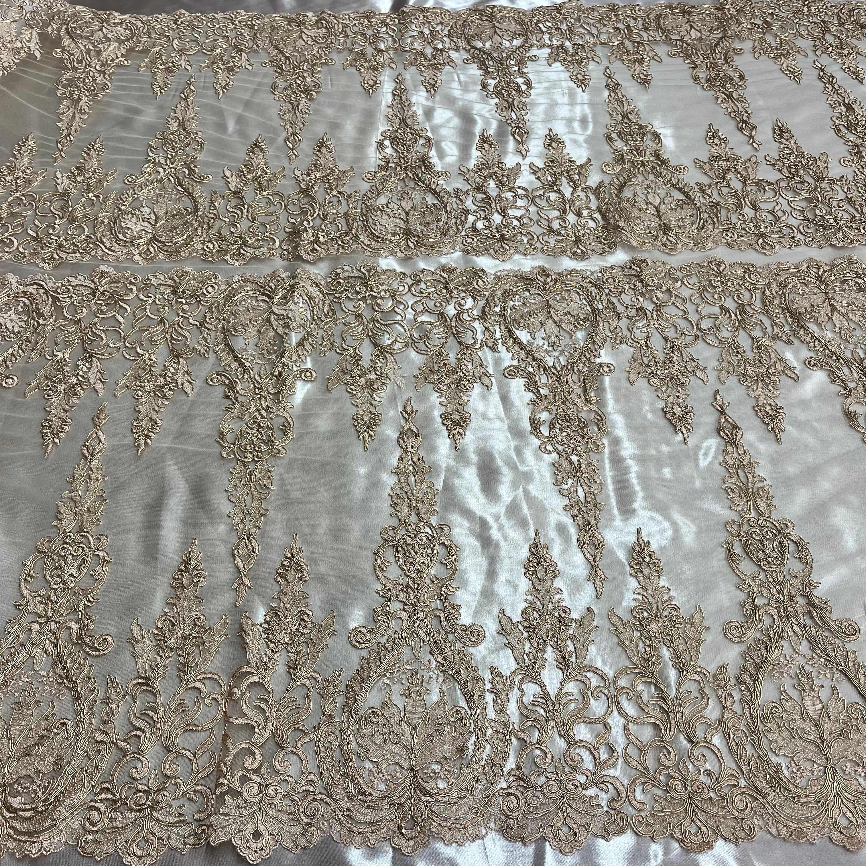 Corded Bridal Lace Fabric Embroidered on 100% Polyester Net Mesh || Spandex Palace