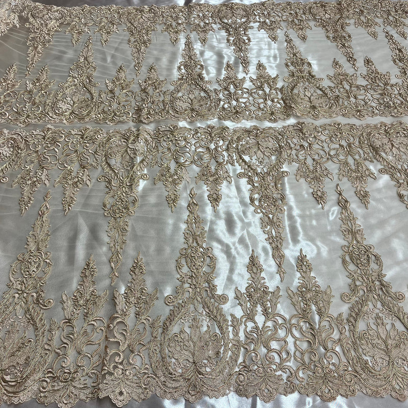 Corded Bridal Lace Fabric Embroidered on 100% Polyester Net Mesh || Spandex Palace