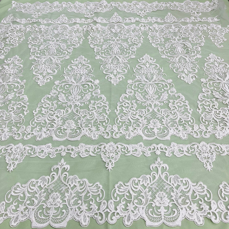 Corded Bridal Lace Fabric Embroidered on 100% Polyester Net Mesh | Lace USA - 97070W