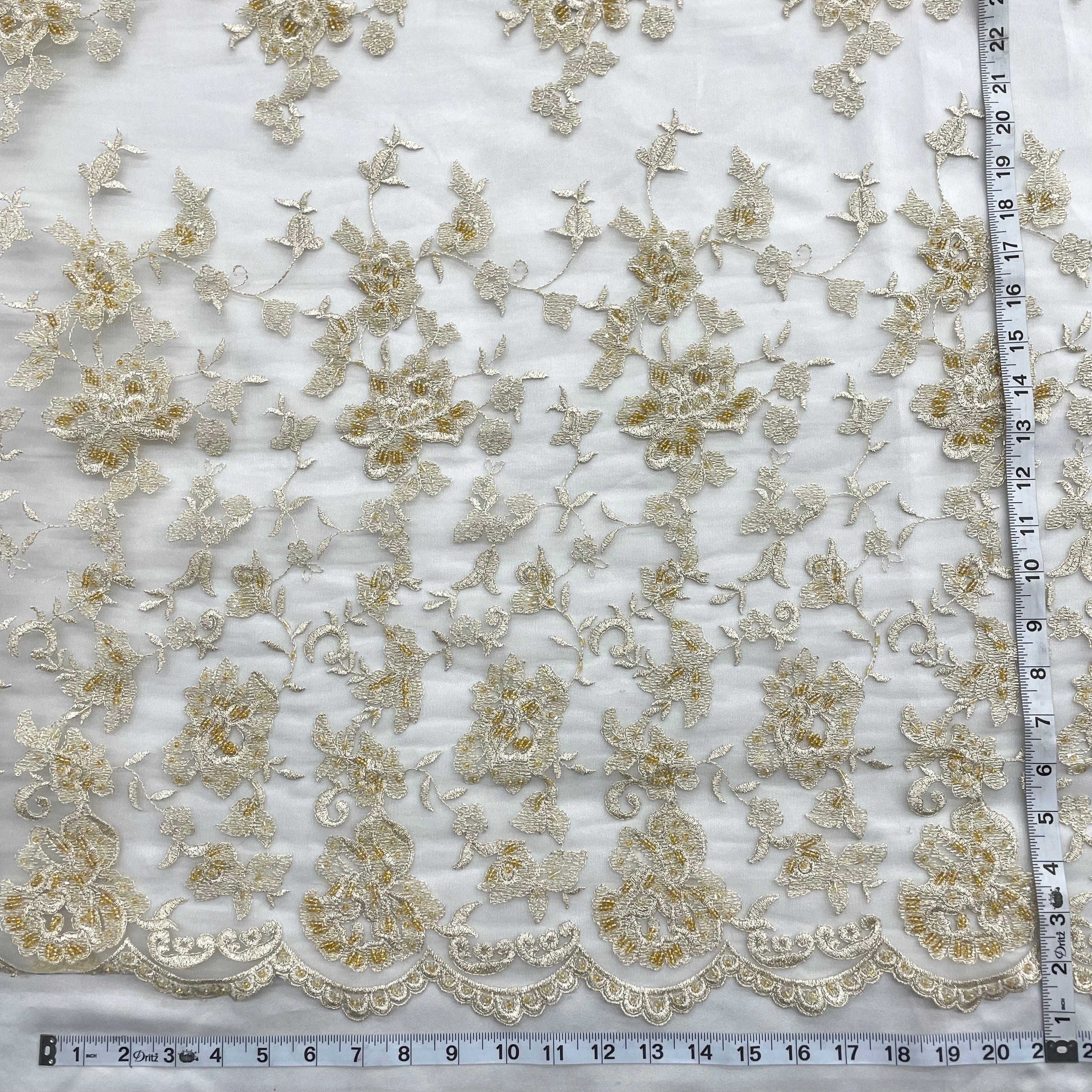 Beaded Lace Fabric Embroidered on 100% Polyester Net Mesh | Lace USA - 41583W-BP