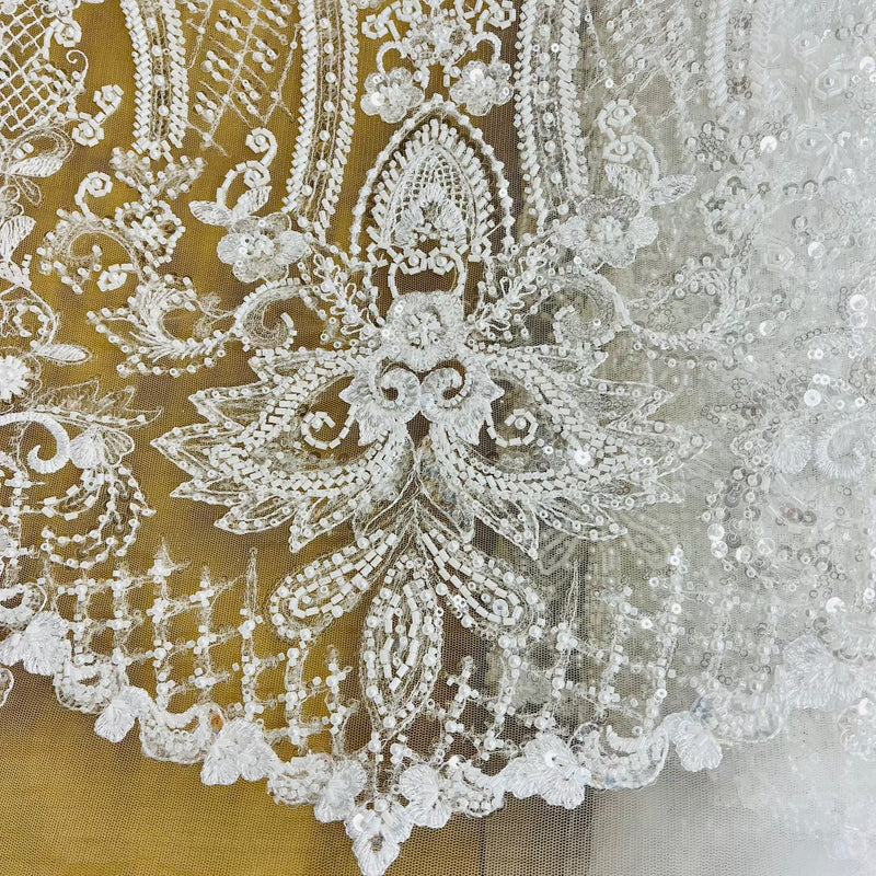 Beaded Lace Fabric Embroidered on 100% Polyester Net Mesh | Spandex Palace - GD-227239