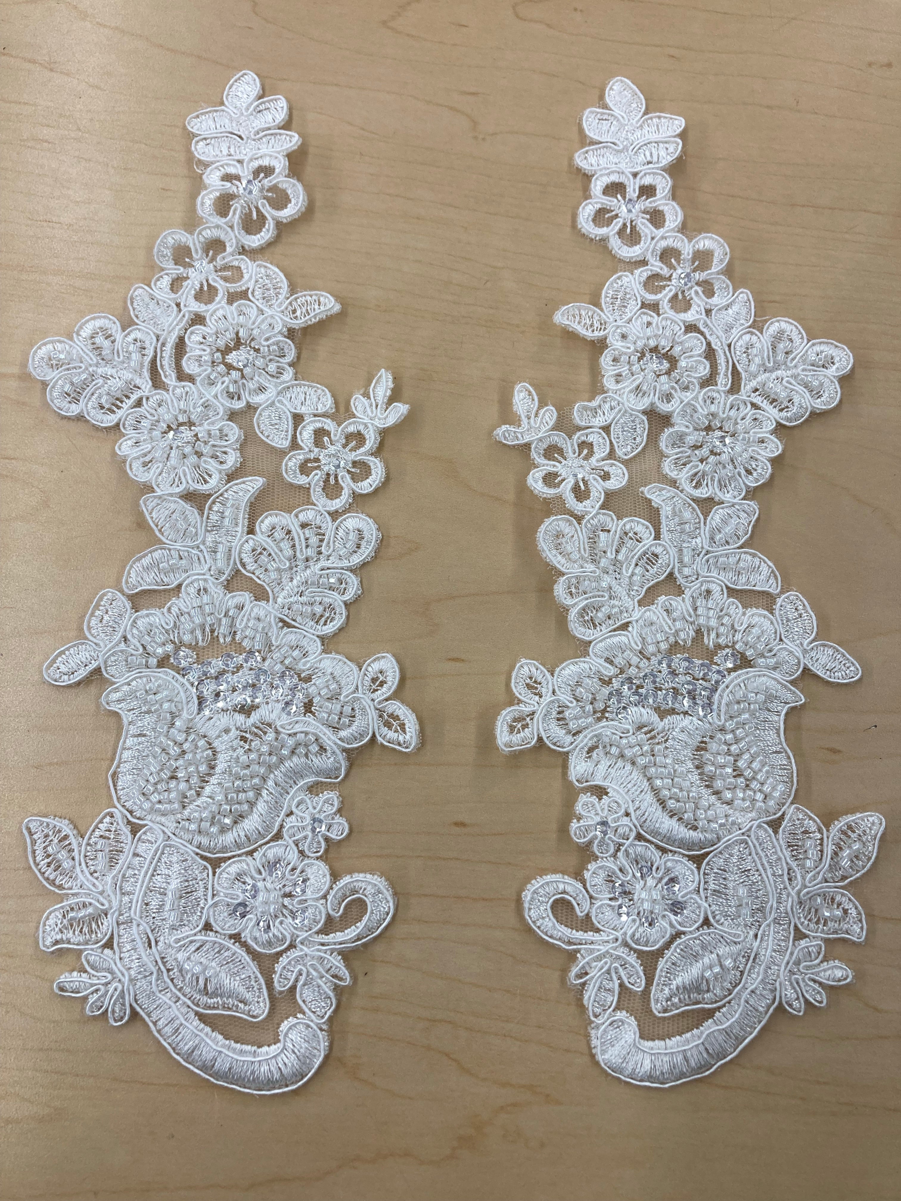 Beaded & Corded Floral Lace Applique Embroidered on 100% Polyester Net Mesh | Lace USA - 97171W-HB