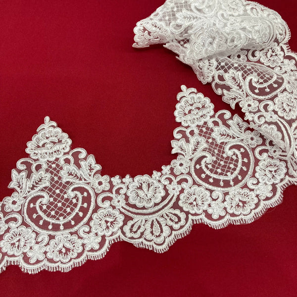 Corded Lace Trimming Embroidered on 100% Polyester Net Mesh | Lace USA - 95397W/1