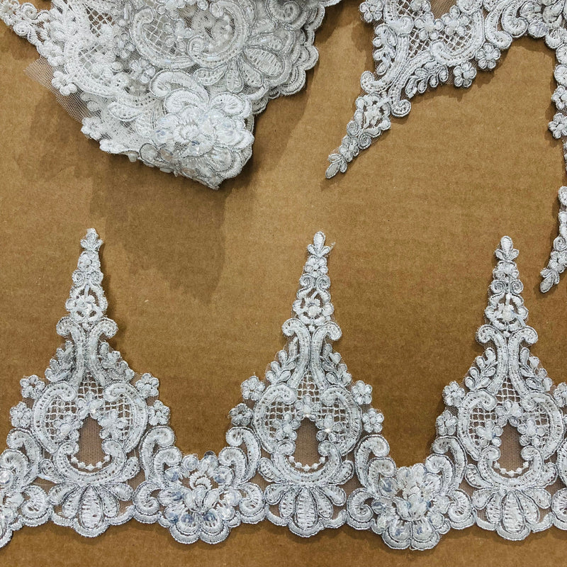 Beaded & Corded Lace Trimming Embroidered on 100% Polyester Net Mesh | Lace USA - 95626W-BP