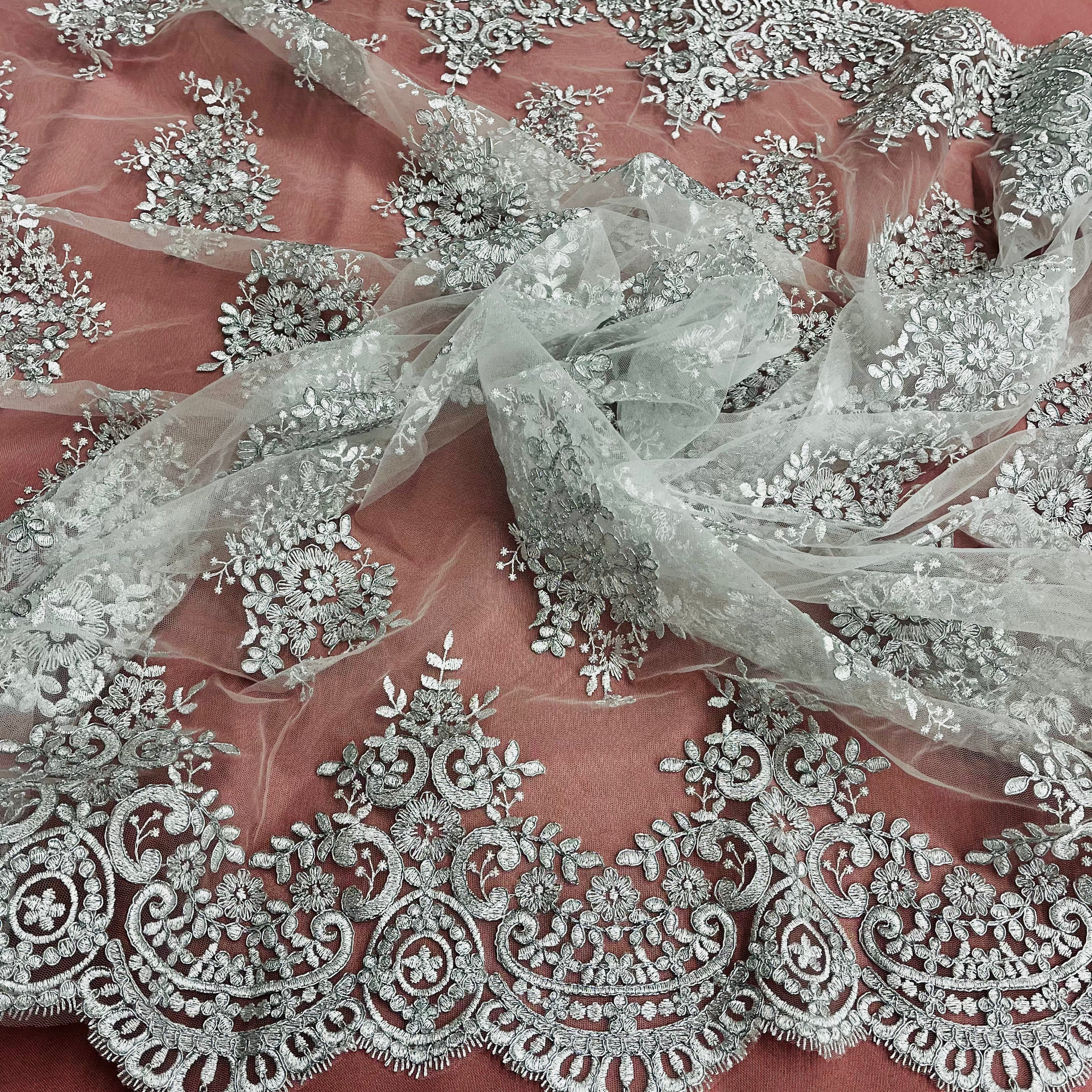 Corded Bridal Lace Fabric Embroidered on 100% Polyester Net Mesh | Lace USA - 97019W