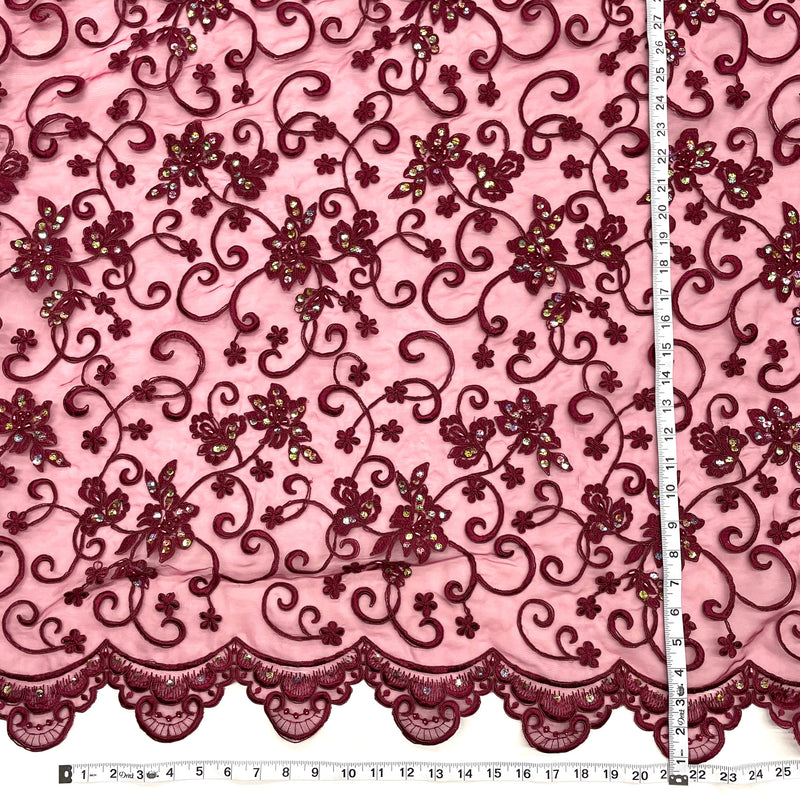 Beaded & Corded Bridal Fabric Lace Embroidered on 100% Polyester Organza | Lace USA - 95488N-BP