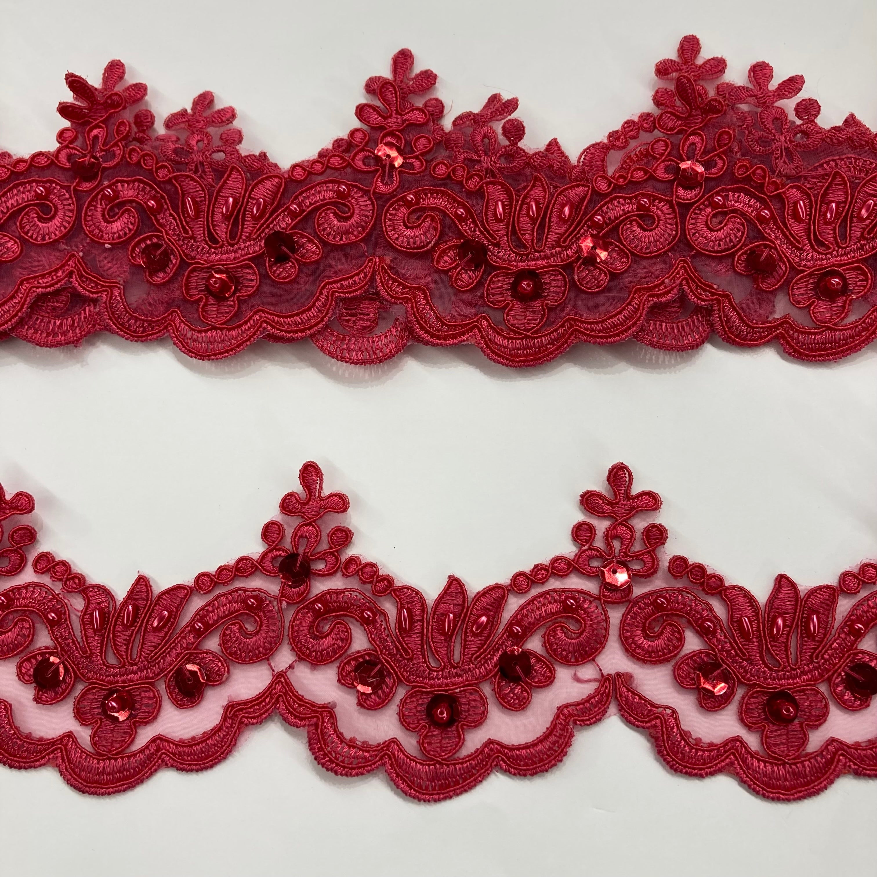 Beaded & Corded Lace Trimming Embroidered on 100% Polyester Organza | Lace USA - KZ-34