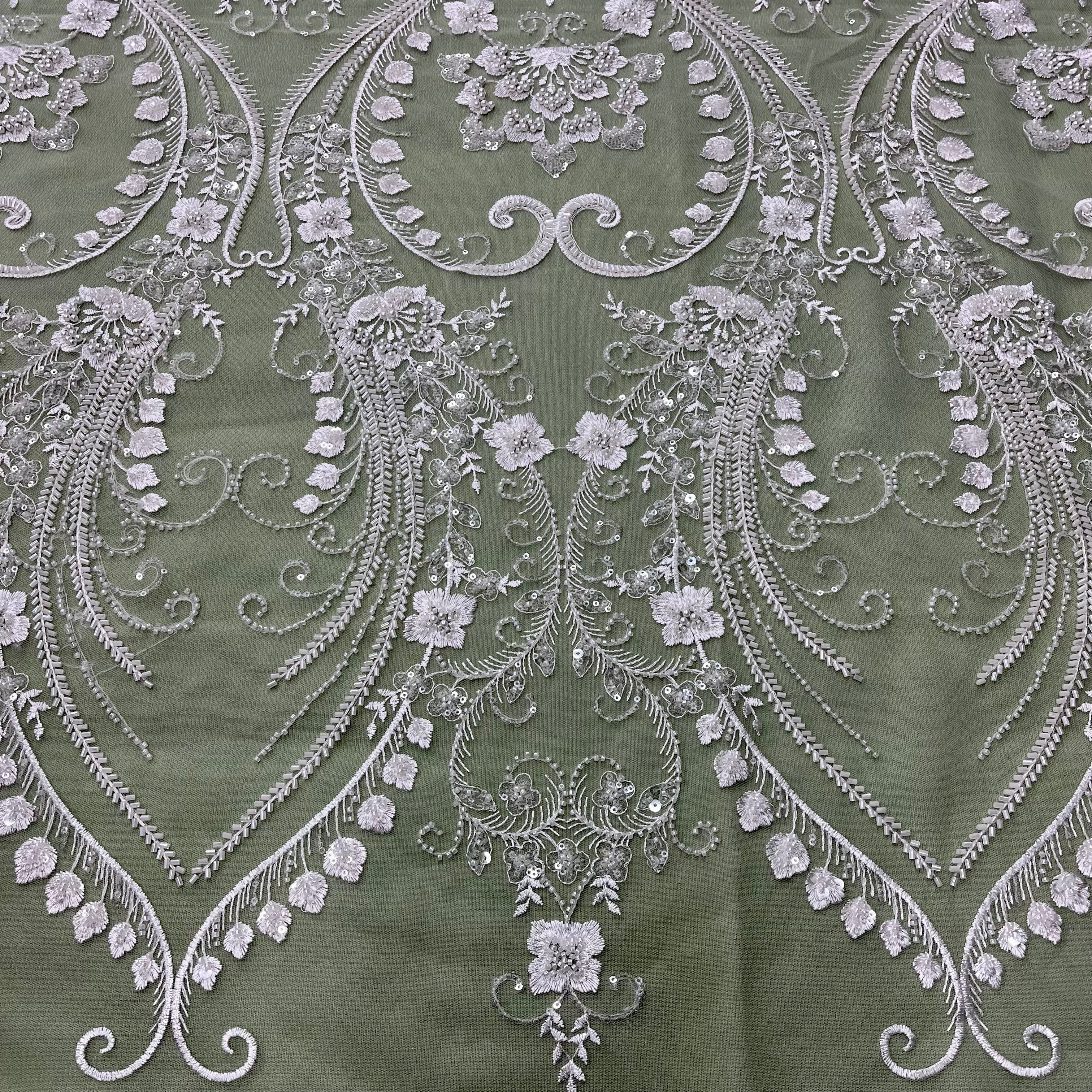 Beaded Lace Fabric Embroidered on 100% Polyester Net Mesh | Lace USA - GD-220702