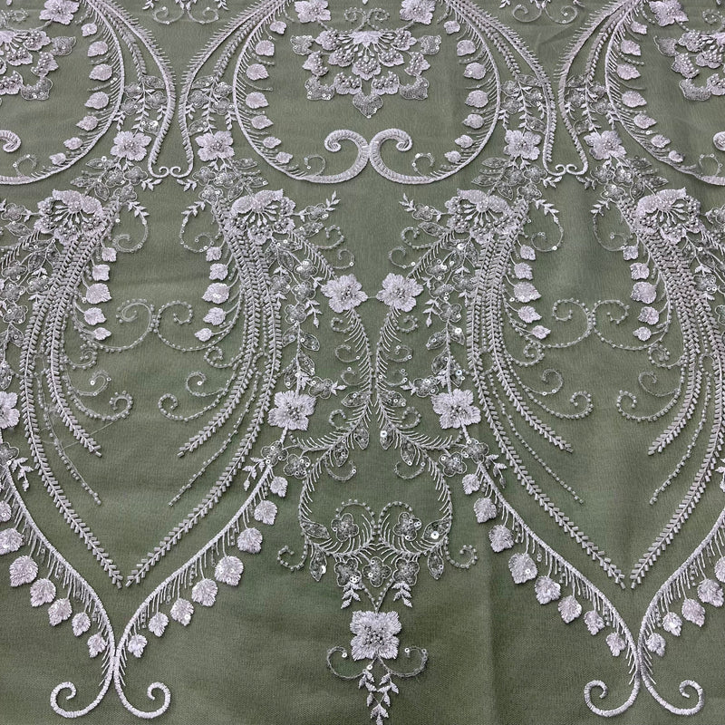 Beaded Lace Fabric Embroidered on 100% Polyester Net Mesh | Lace USA - GD-220702