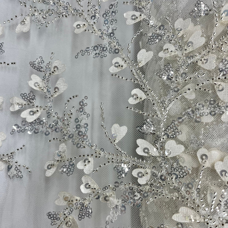 Beaded 3D Floral Lace Fabric Embroidered on 100% Polyester Net Mesh | Lace USA - GD-70