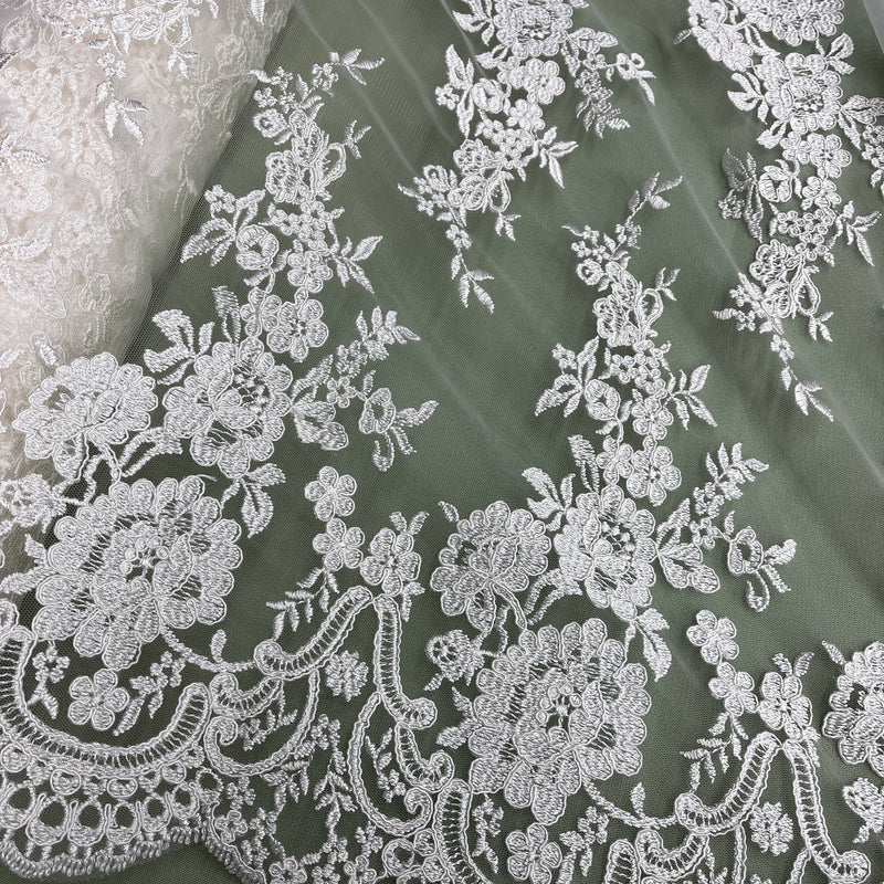 Corded Bridal Lace Fabric Embroidered on 100% Polyester Net Mesh | Lace USA - 96989W