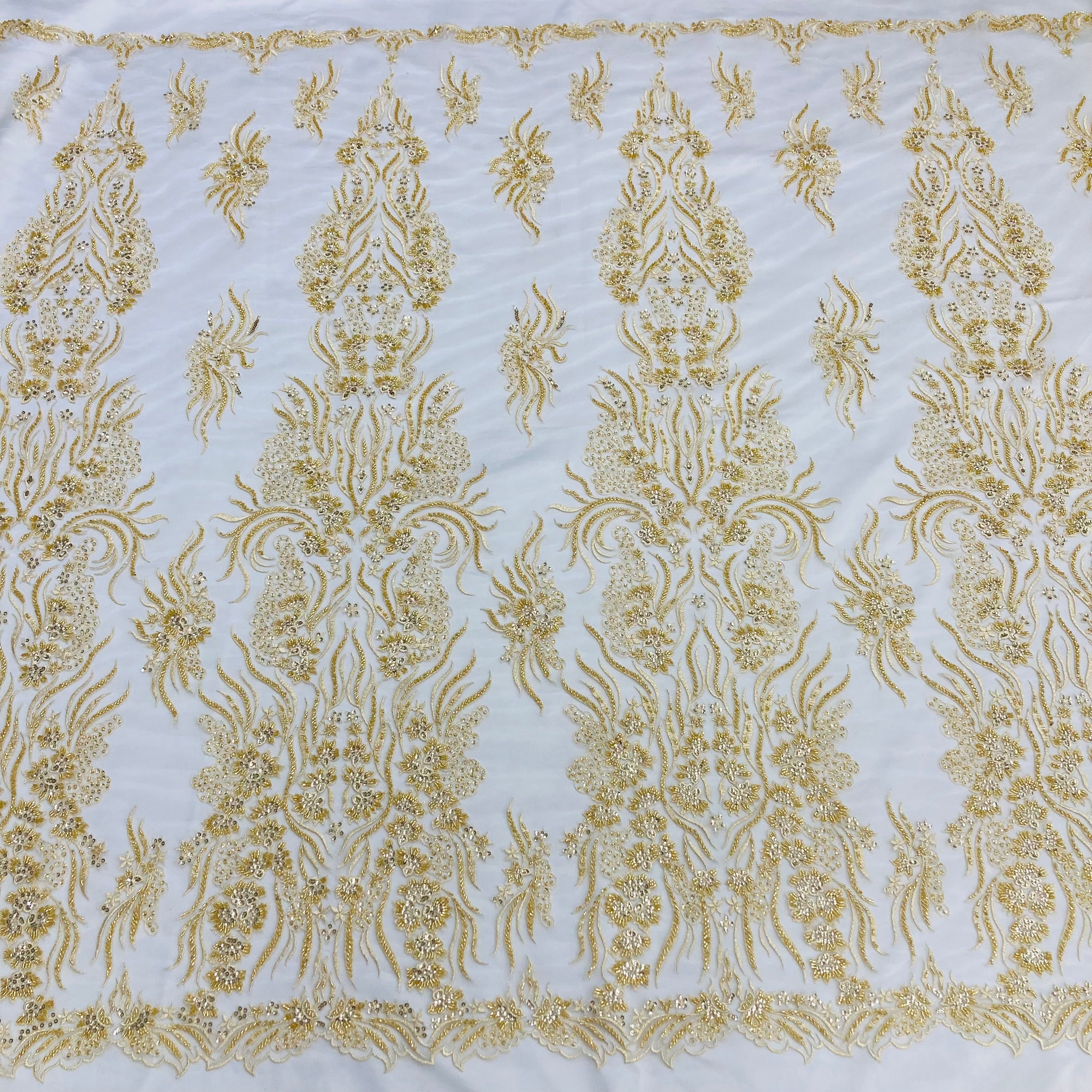 Beaded Lace Fabric Embroidered on 100% Polyester Net Mesh | Lace USA - GD-13276