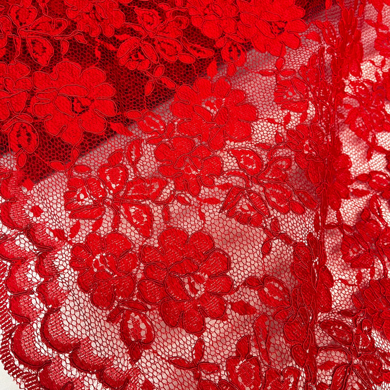 Corded Bridal Lace Fabric Embroidered on 100% Polyester Net Mesh | Lace USA - 96028W