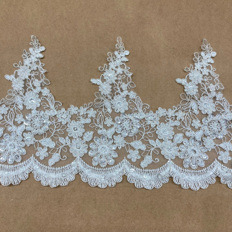 Beaded & Corded Lace Trimming Embroidered on 100% Polyester Net Mesh | Lace USA - 97016W-BP