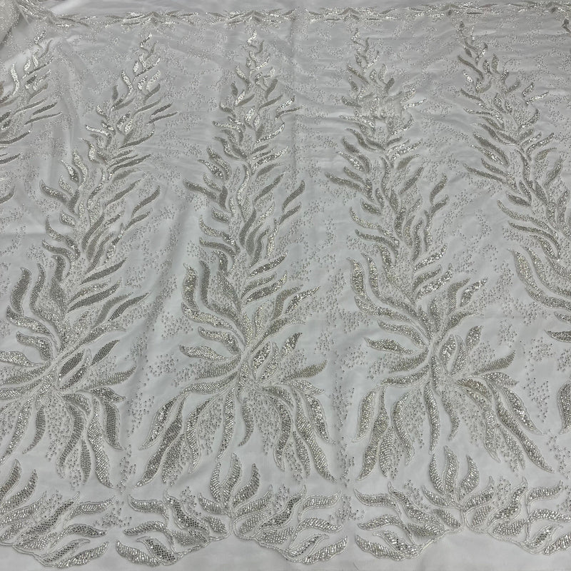 Beaded & Corded Bridal Lace Fabric Embroidered on 100% Polyester Net Mesh | Lace USA - GD-12621