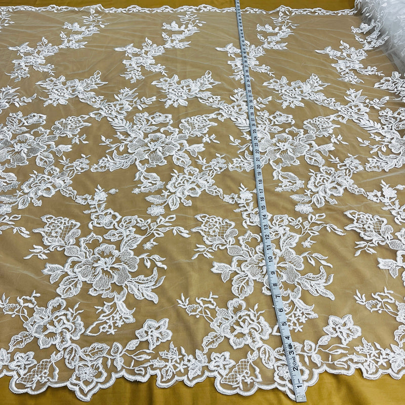 Corded Bridal Lace Fabric Embroidered on 100% Polyester Net Mesh | Lace USA - 97126W