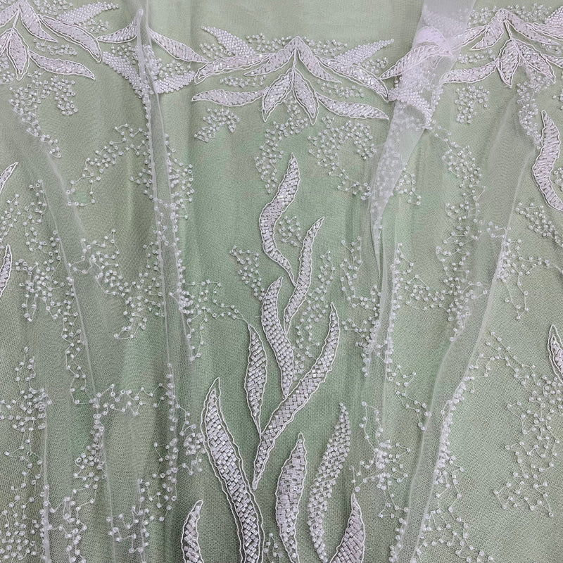 Beaded & Corded Bridal Lace Fabric Embroidered on 100% Polyester Net Mesh | Lace USA - GD-12621