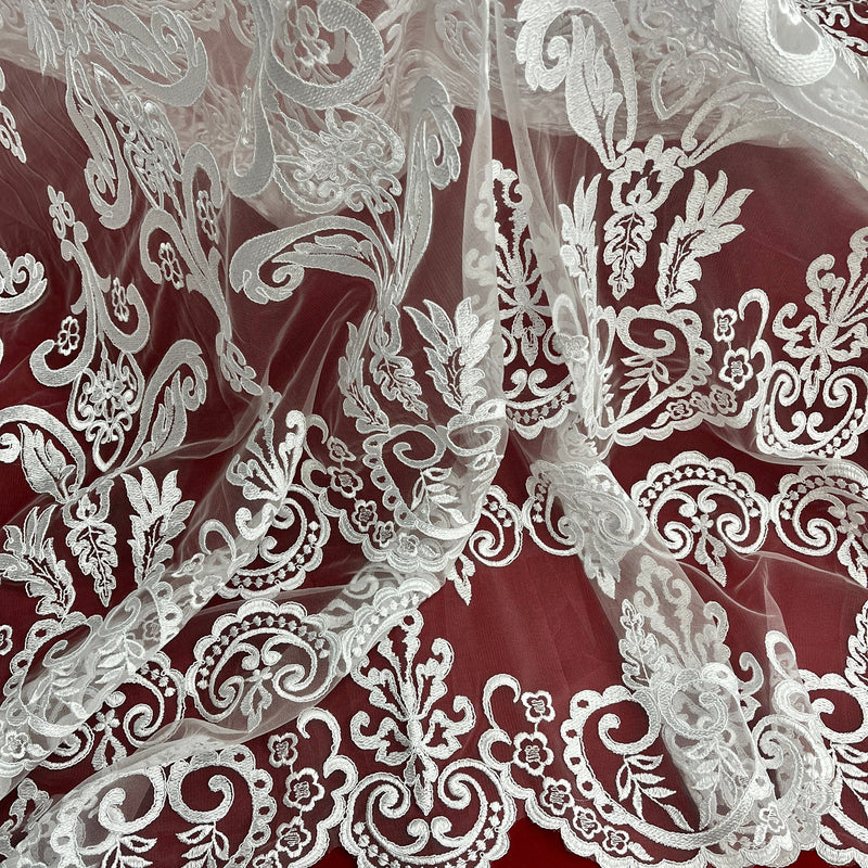 Corded Bridal Lace Fabric Embroidered on 100% Polyester Net Mesh | Lace USA - 97068W