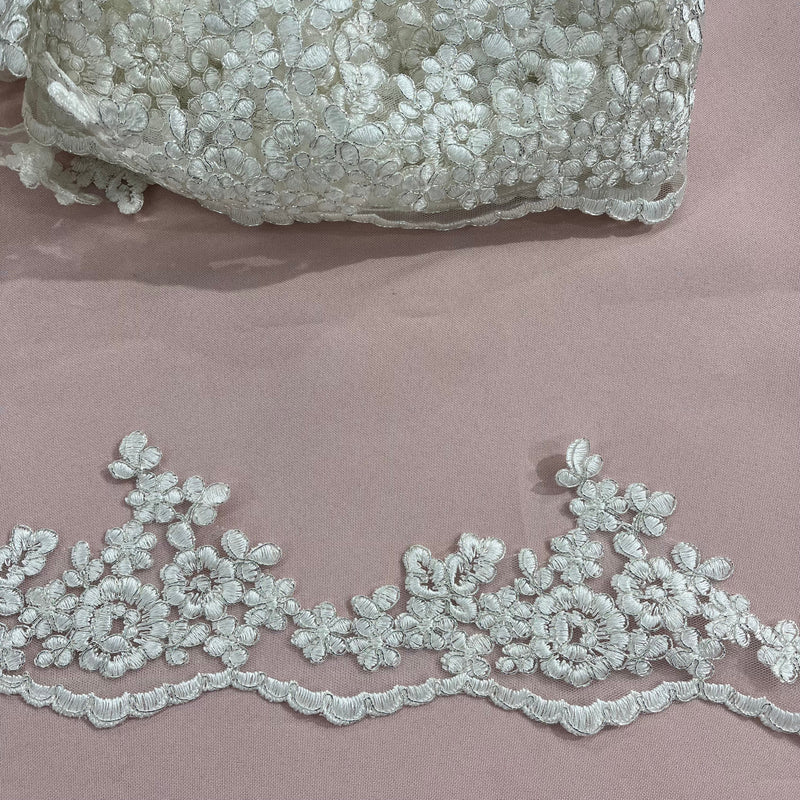 Corded Lace Trimming Embroidered on 100% Polyester Net Mesh | Lace USA - 97121W