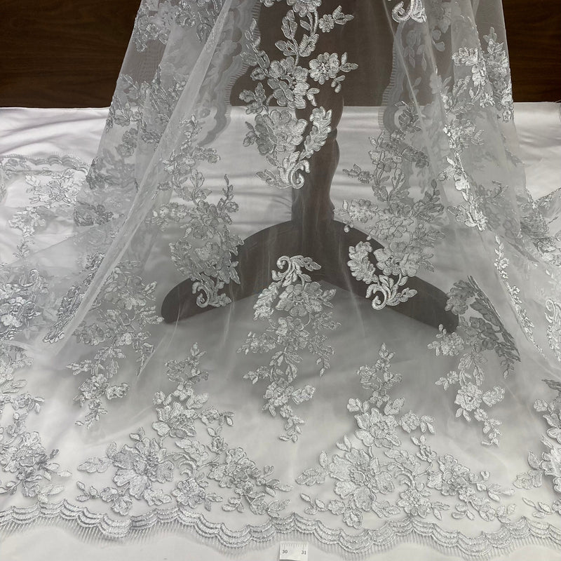 Corded Bridal Lace Fabric Embroidered on 100% Polyester Net Mesh | Lace USA - 97145W