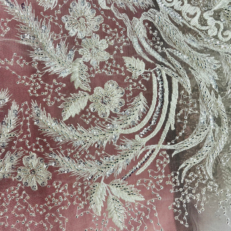 Beaded Lace Fabric Embroidered on 100% Polyester Net Mesh | Lace USA - GD-12010