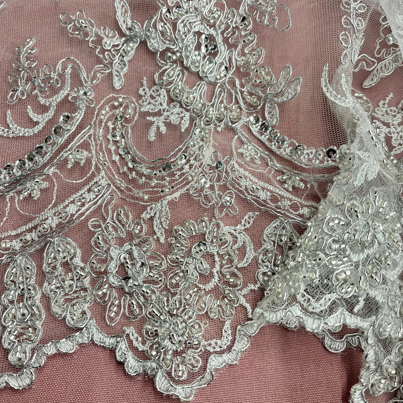 Beaded & Corded Bridal Fabric Lace Embroidered on 100% Polyester Net Mesh | Lace USA - 96979W-HB