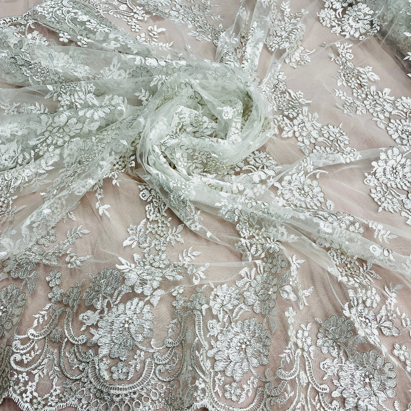 Corded Bridal Lace Fabric Embroidered on 100% Polyester Net Mesh | Lace USA - 96989W