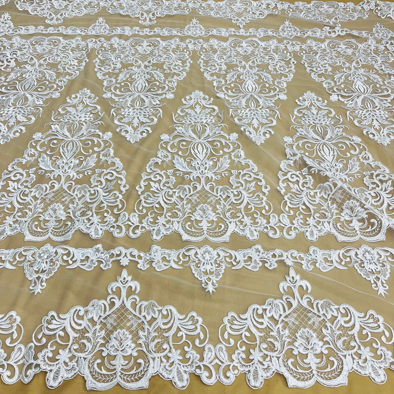 Corded Bridal Lace Fabric Embroidered on 100% Polyester Net Mesh | Lace USA - 97070W