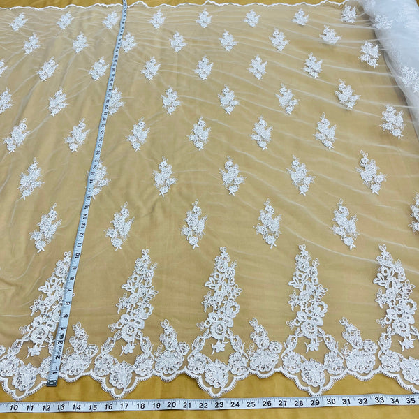 Beaded & Corded Bridal Lace Fabric Embroidered on 100% Polyester Net Mesh | Lace USA - 91443W-HB