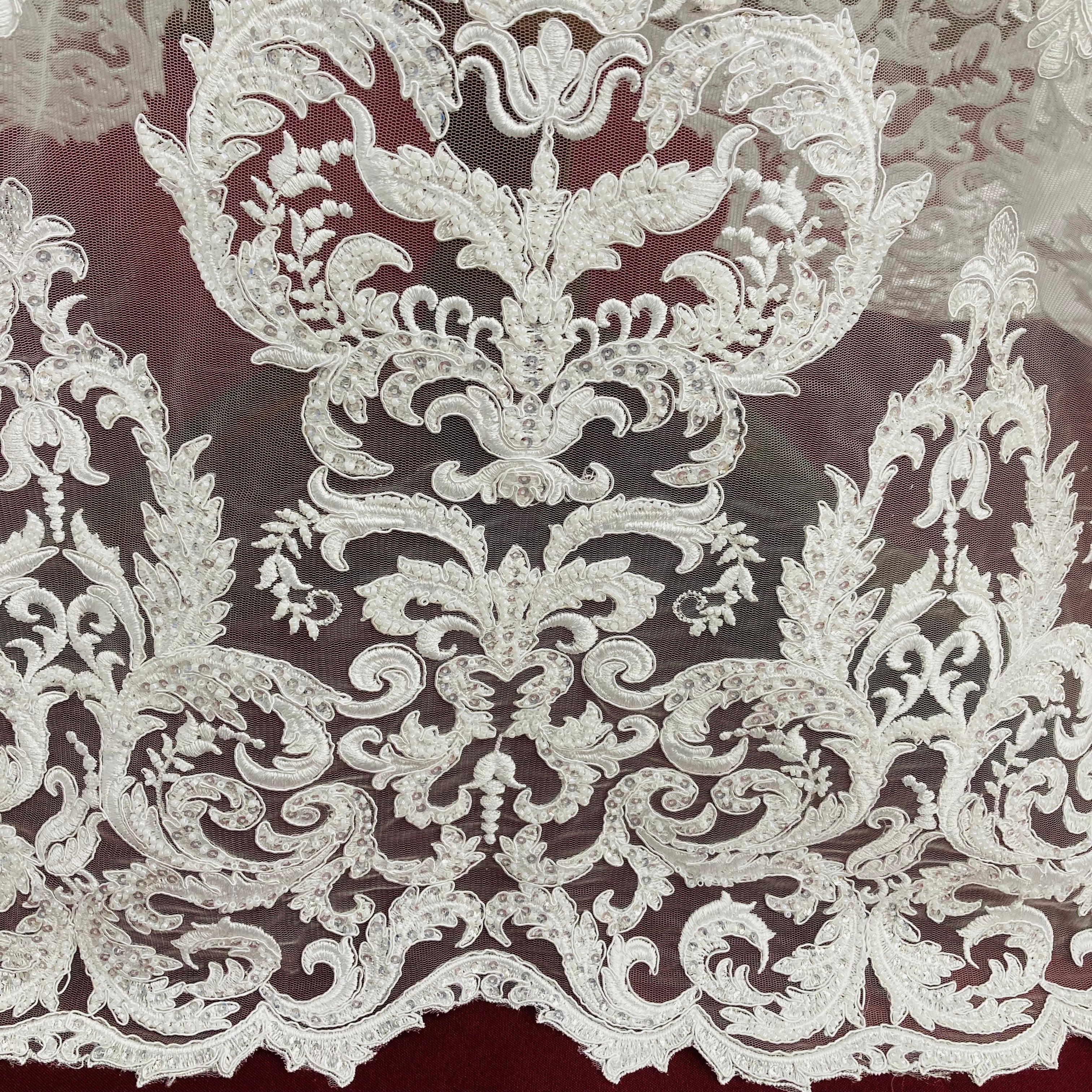 Beaded & Corded Lace Fabric Embroidered on 100% Polyester Net Mesh | Lace USA - GD-59828