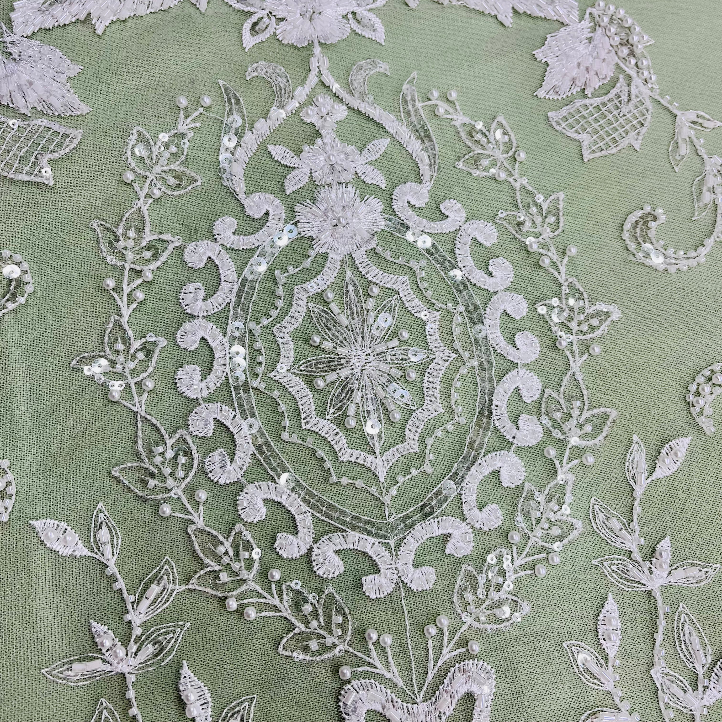 Beaded Lace Fabric Embroidered on 100% Polyester Net Mesh | Lace USA - GD-220707