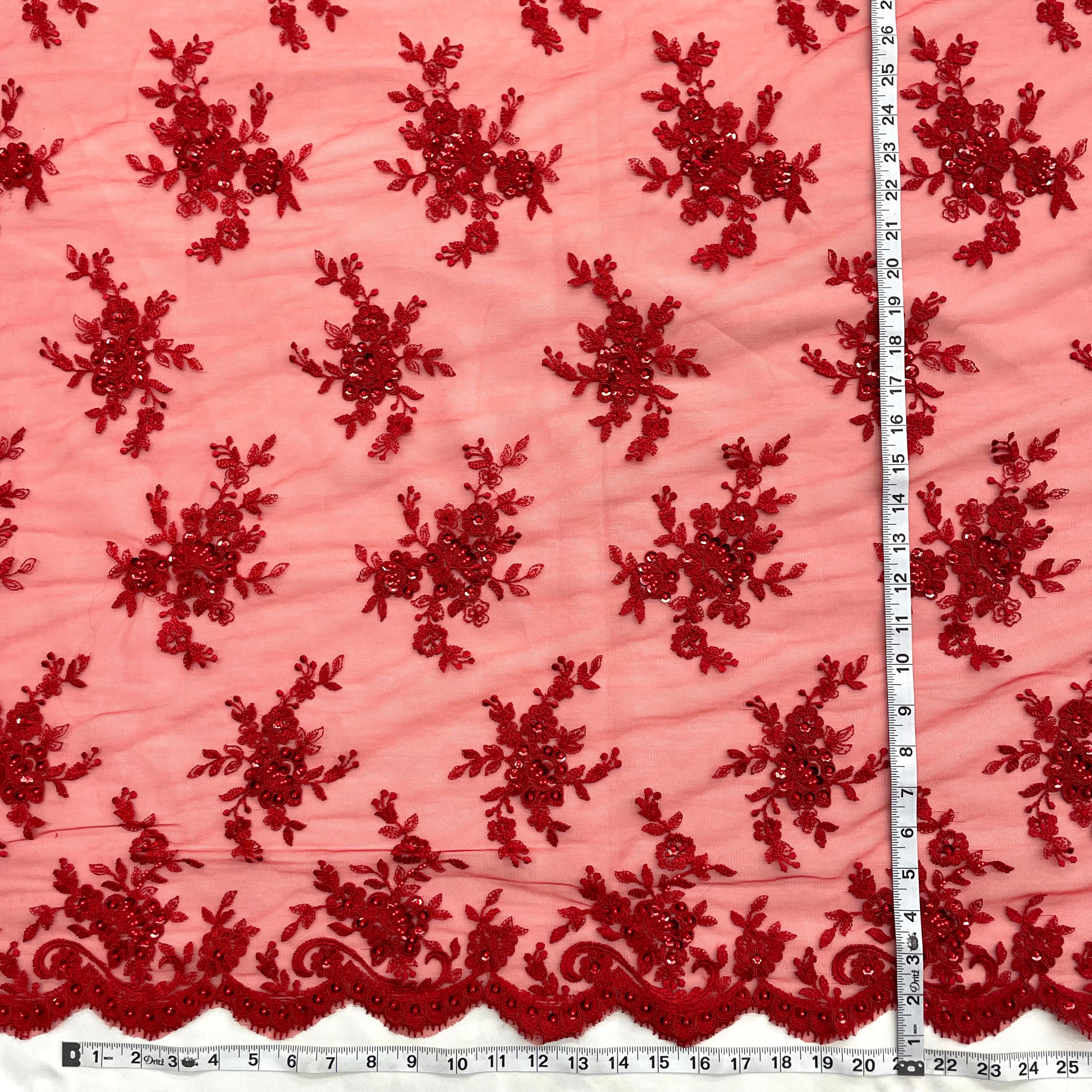 Beaded & Corded Bridal Fabric Lace Embroidered on 100% Polyester Net Mesh | Lace USA - 96517W-BP