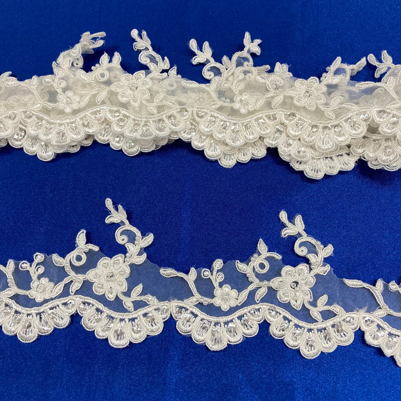 Beaded & Corded Lace Trimming Embroidered on 100% Polyester Organza or Net Mesh | Lace USA - 95955N-BP