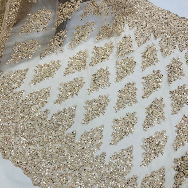 Beaded Lace Fabric Embroidered on 100% Polyester Net Mesh | Lace USA - GD-824