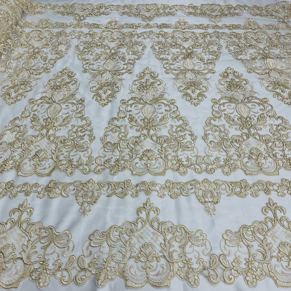 Corded Bridal Lace Fabric Embroidered on 100% Polyester Net Mesh | Lace USA - 97070W